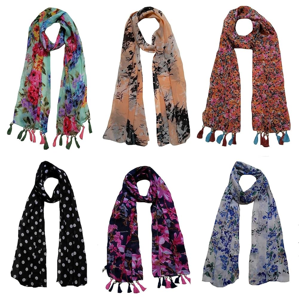 Women's Printed Poly Cotton Multicolored Scarf and Stoles